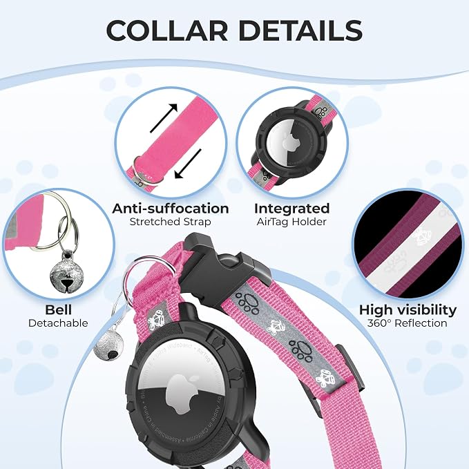 Breakaway AirTag Cat Collar, Reflective Cat Tracker Collar - Image 5