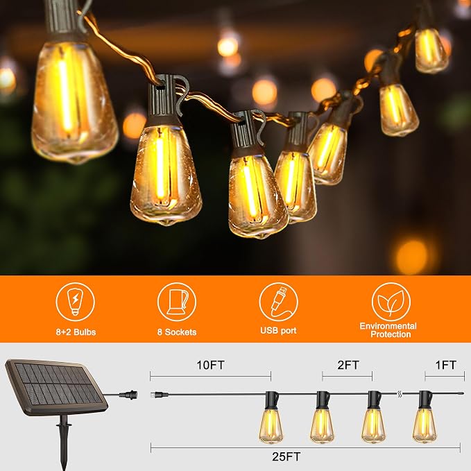 BLIATLUS 25FT Solar String Lights Outdoor Waterproof - Image 2