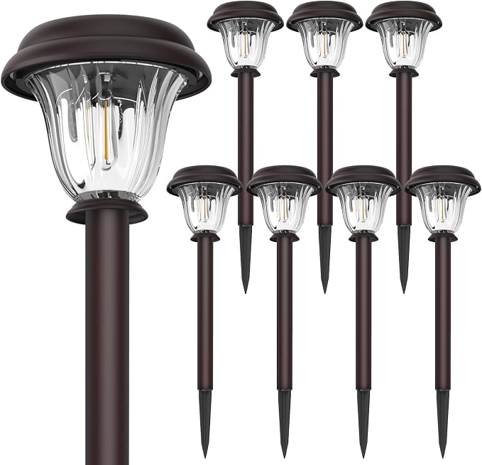 DERAYSION 8 Pack Solar Lights Outdoor, Stainless Steel Glass Solar Pathway - Image 8