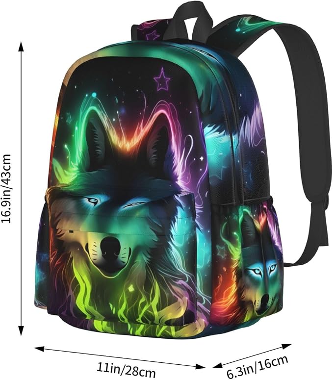 cfpolar 17 Inch Backpack Galaxy Colorful Wolf Laptop Bag Shoulder Bag School - Image 4