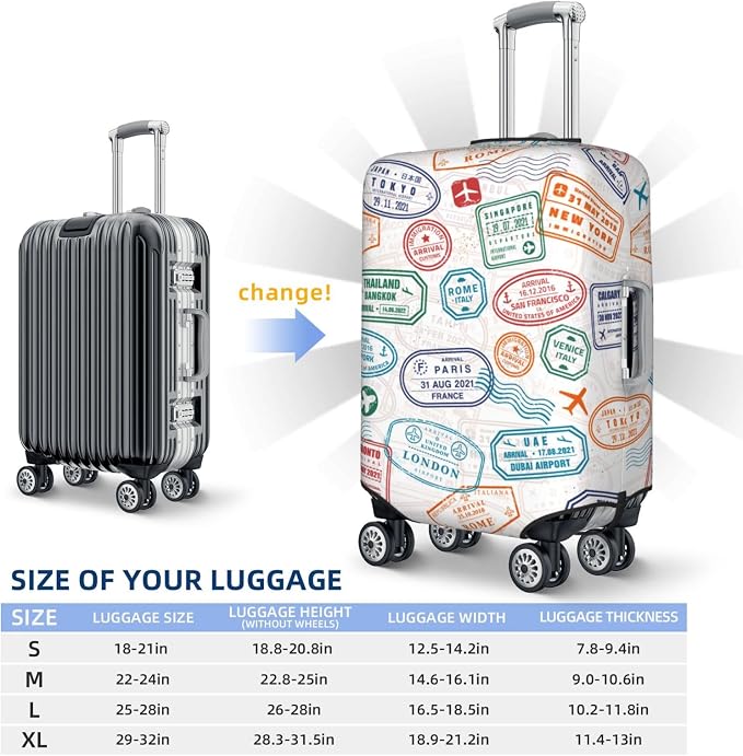Luggage Cover with World City Stamps & Airplane Pattern, Suitcase Protector - Image 6