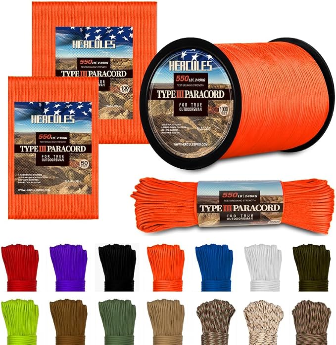HERCULES Type III Paracord 550 Paracord Rope Parachute Cord, Survival Rope by HERCULES