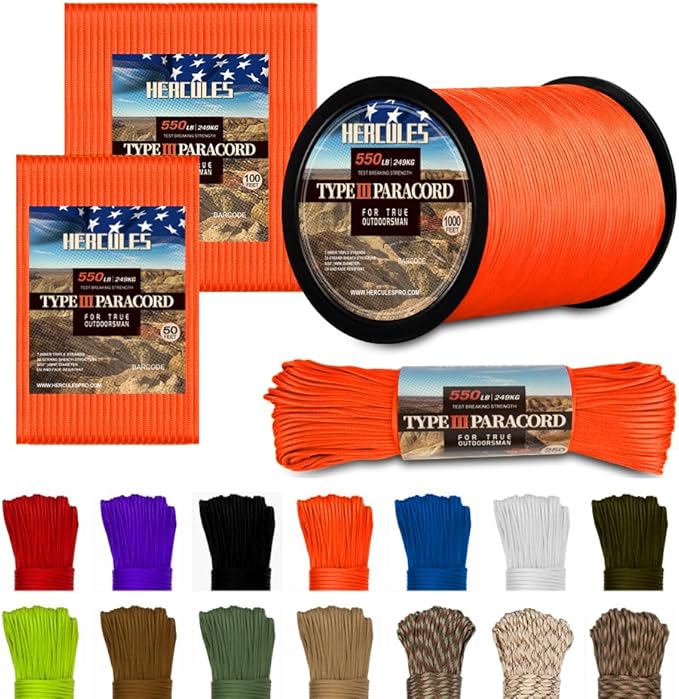 HERCULES Type III Paracord 550 Paracord Rope Parachute Cord, Survival Rope by HERCULES