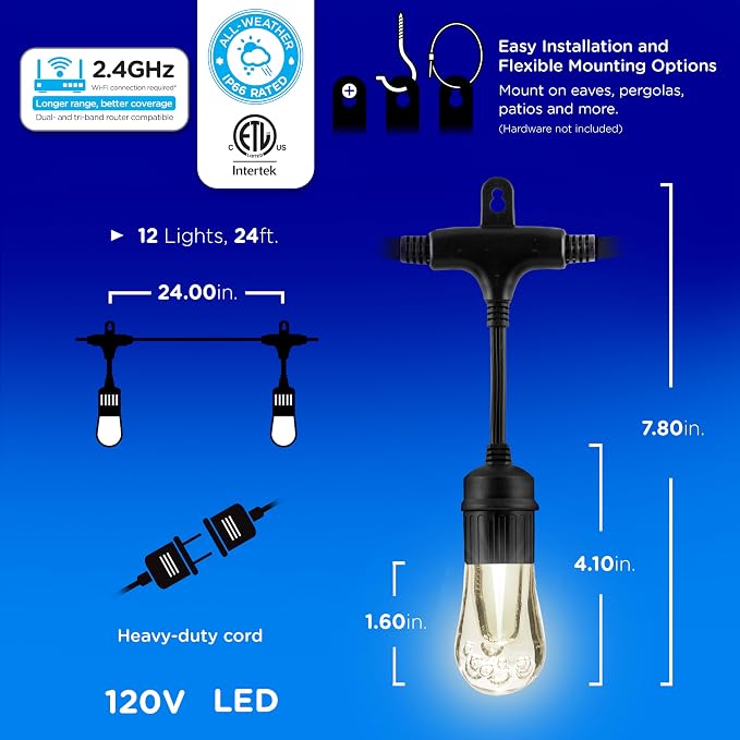 Enbrighten Vibe Vintagе Outdoor String Lights 2, 12 RGBWIC Shatterрroof Acrylic - Image 5