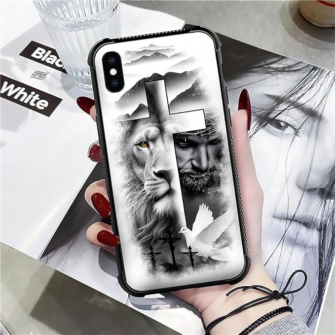 for iPhone Xs Max Case, Lion Cross Jesus Christ Dove Pattern Graphic Design - Image 7