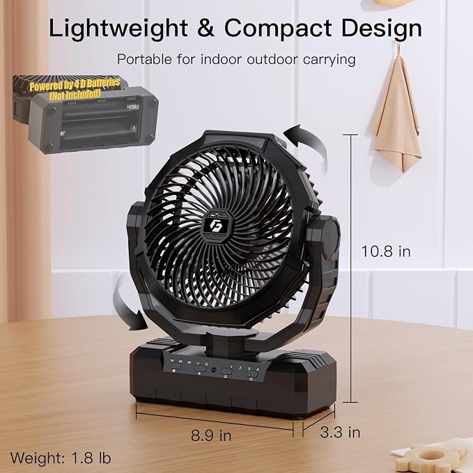 Battery Operated Fan, 2 in 1 D-Cell Battery & USB Powered Fans, Portable - Image 7