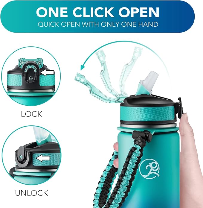 GOSWAG Insulated Sports Water Bottle, 24oz 2 Lids, Stainless Steel Water Bottles - Image 5