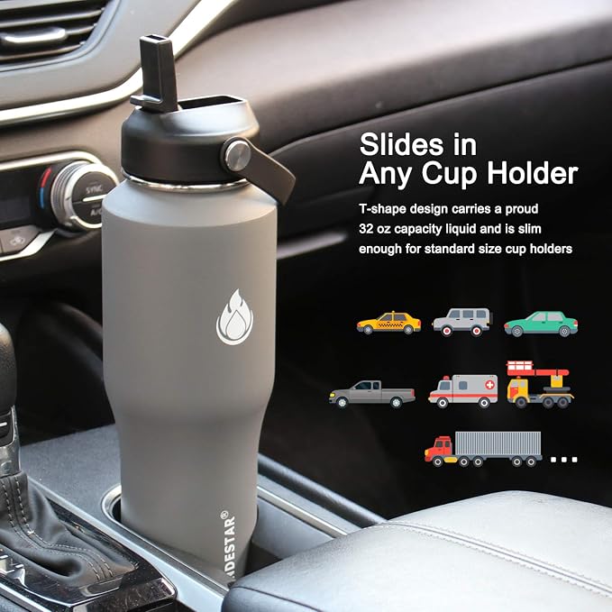 SENDESTAR Water Bottle 32oz, Wide Mouth Stainless Steel Vacuum Insulated Double - Image 3