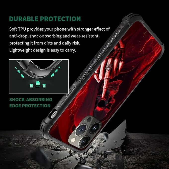 for iPhone 12 Pro Max Case, Gestures Funny Skull Pattern Graphic Design Girl - Image 2