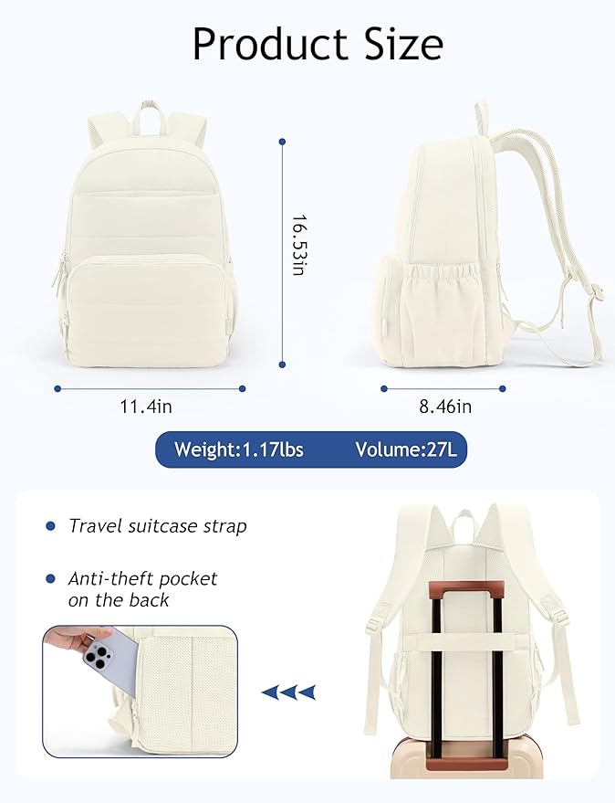 Uselike Travel Backpack for Women, 15.6 Inch Laptop Backpack, Quilted College - Image 4