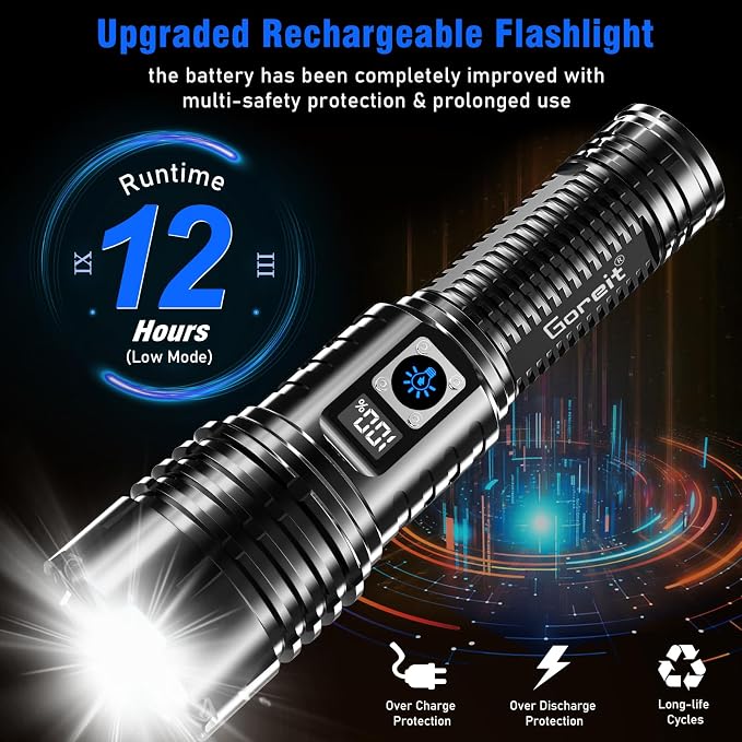 Goreit Flashlights LED High Lumens Rechargeable, 000 Lumens XHM77.2 Super - Image 6