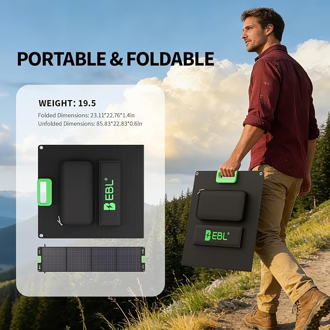 EBL 200W Portable Solar Panel for Power Station, Foldable Solar Charger w/ 4 - Image 5