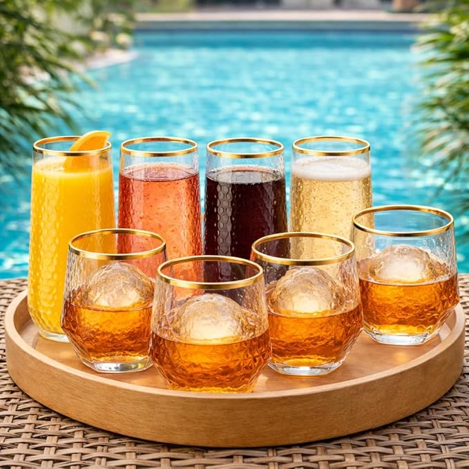 48 Pack Ribbed Stemless Champagne Flutes Gold Rim – 24 9oz Mimosa Glasses & 24 - Image 3