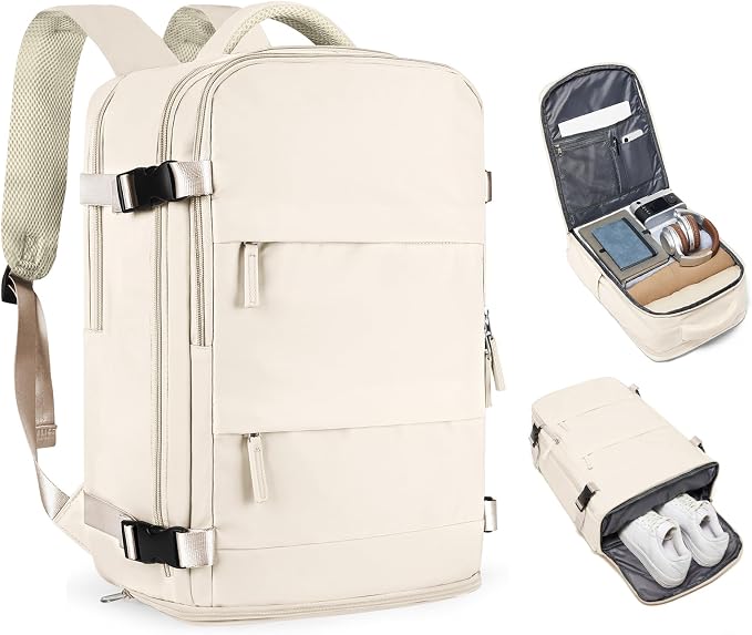 coofay Beige Travel Backpack For Women Men Airline Approved Personal Item Carry by coofay