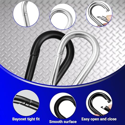 12 Pack2.36 Spring Snap Hook Carabiners, Galvanized Steel Black Small Carabiner - Image 5