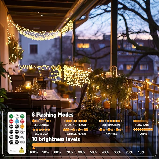 HXWEIYE 2-Pack 33FT 100LED Fairy Lights Battery Operated - Image 7