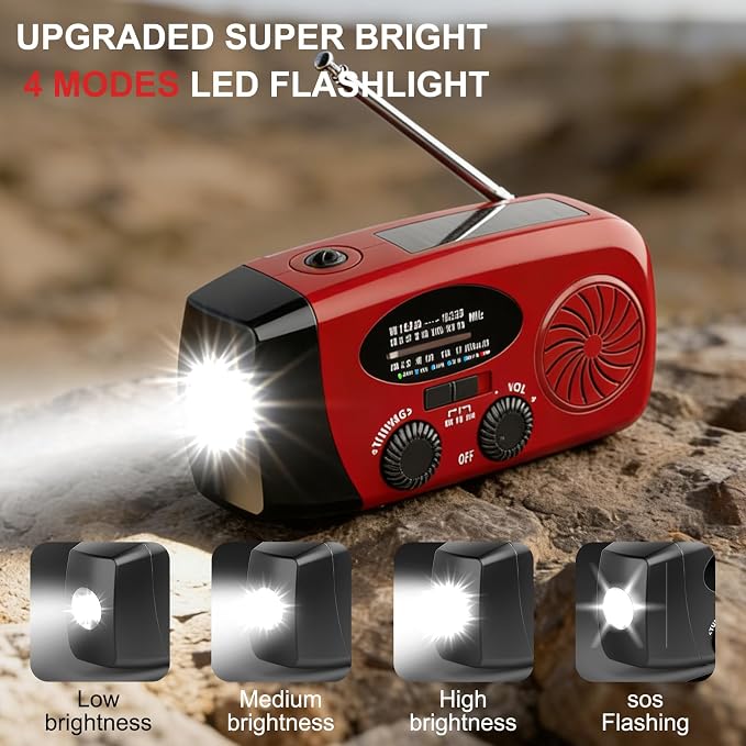 18500mWh Weather Emergency Radio, Portable Solar AM/FM/NOAA Hand Crank Radio - Image 4