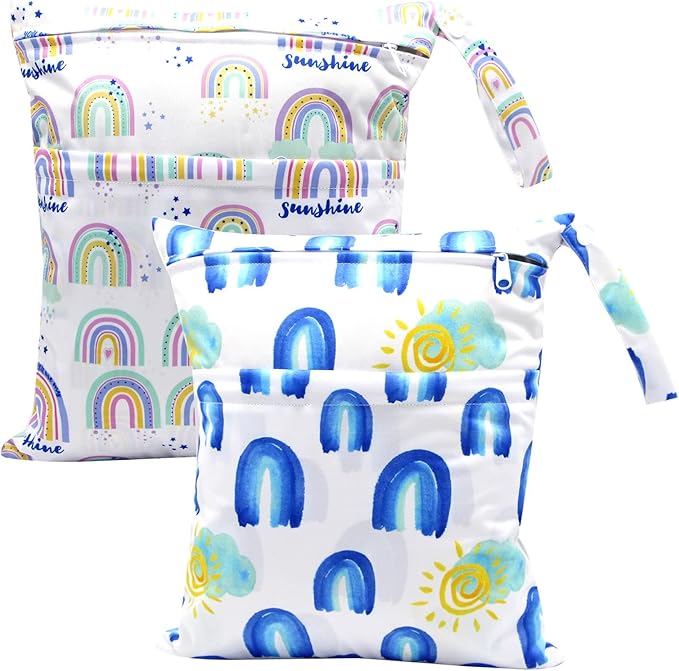 2pcs Waterproof Wet Bags with Two Zippered Pockets, Reusable by Welcometoeaxin