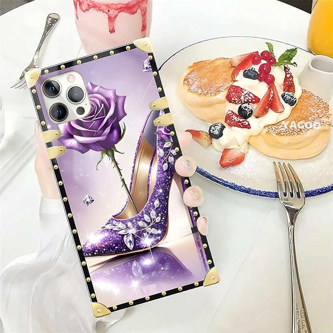 Compatible with iPhone 12 Pro Max Case, High Heeled Purple Diamond Rose Luxury - Image 5
