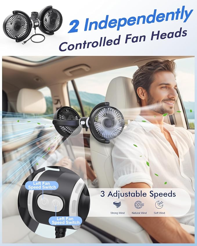 Car Fan USB Powered for Baby: Dual Car Cooling Fans for Backseat 3 Speed - Image 4