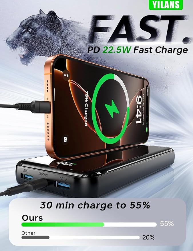 Portable Charger, 50000mAh Power Bank Built-in Cable, 22.5W PD USB C In & Out - Image 6