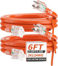 PlugSaf 6 FT 2 Pack 12/3 Gauge Heavy Duty Outdoor Extension Cord Waterproof by PlugSaf
