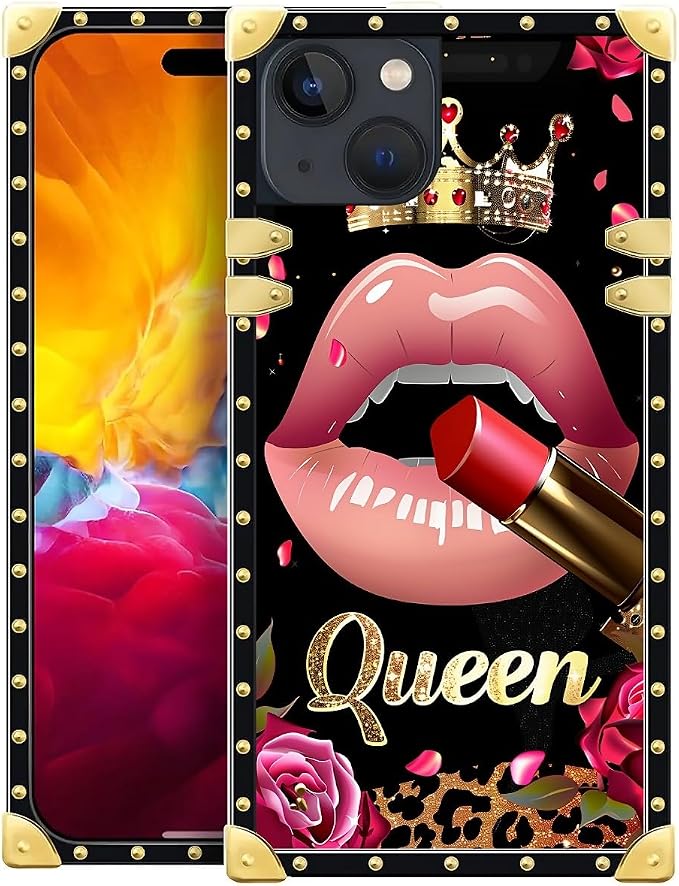 Compatible with iPhone 15 Case, Glitter Red Rose Queen Leopard Lipstick Luxury by Unknown