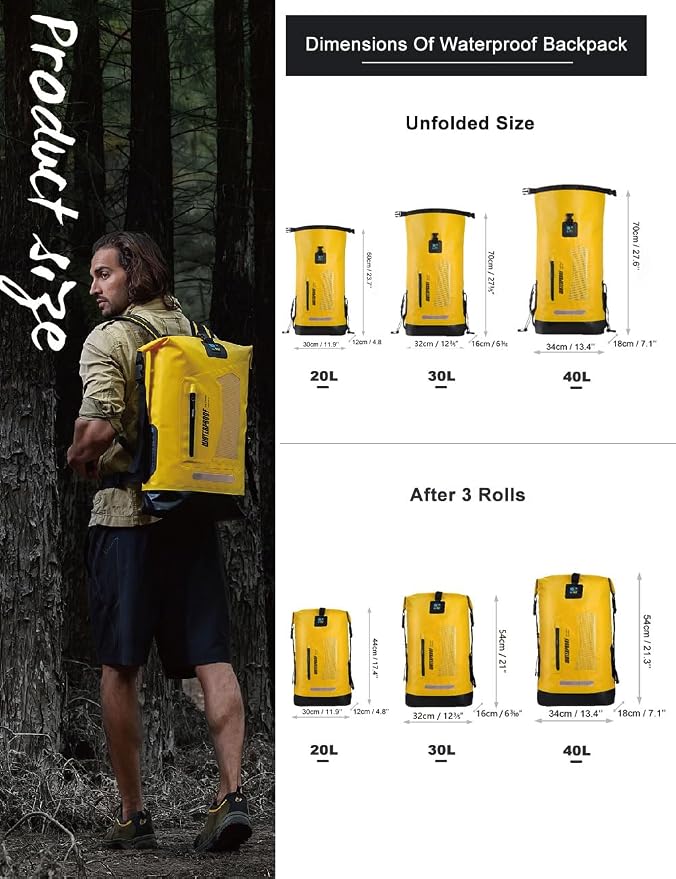IDRYBAG Waterproof Backpack for Men 20L/30L/40L, Floating Dry Bag Kayak - Image 4