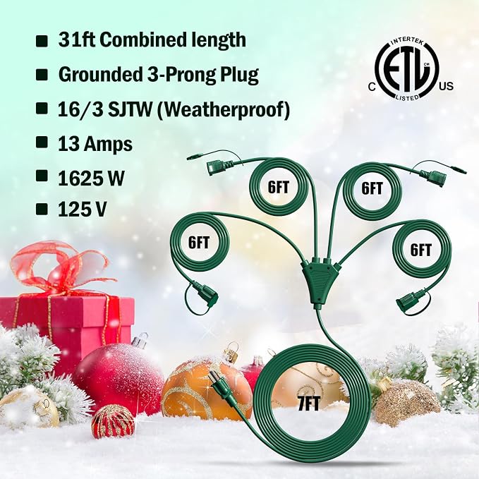 Eversimpleinc 1 to 4 Splitter Extension Cord, 3 Prong Plug - Image 3