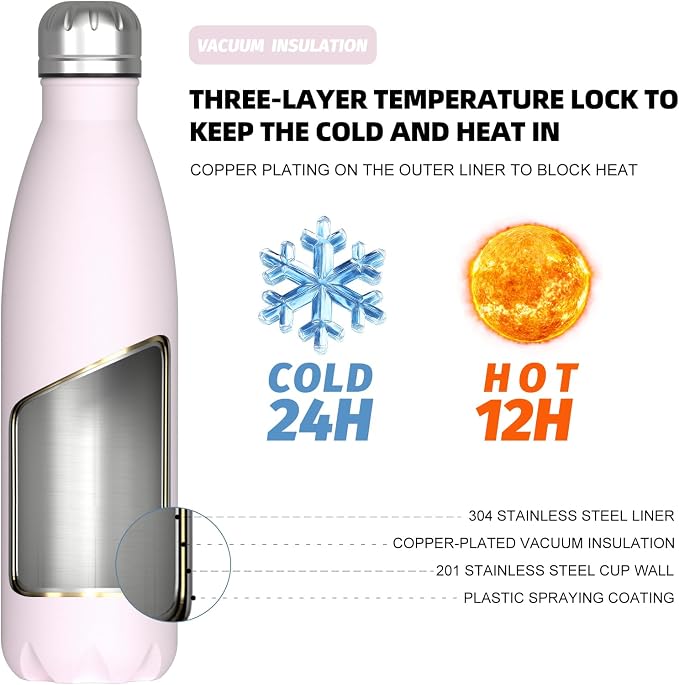 WATERSY Stainless Steel water bottles, 17oz/500ml Insulated Water Bottles - Image 2