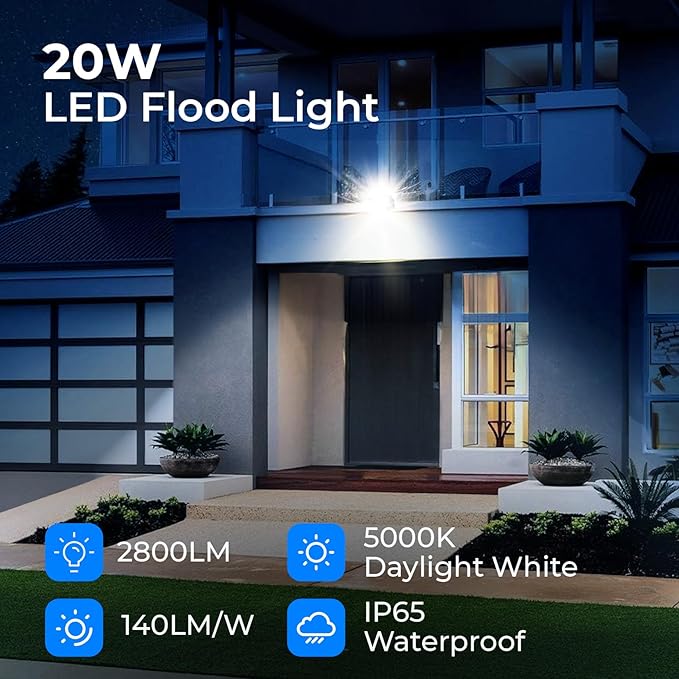 CINOTON 20W LED Flood Lights Outdoor, IP65 Waterproof Exterior Security Wall - Image 2
