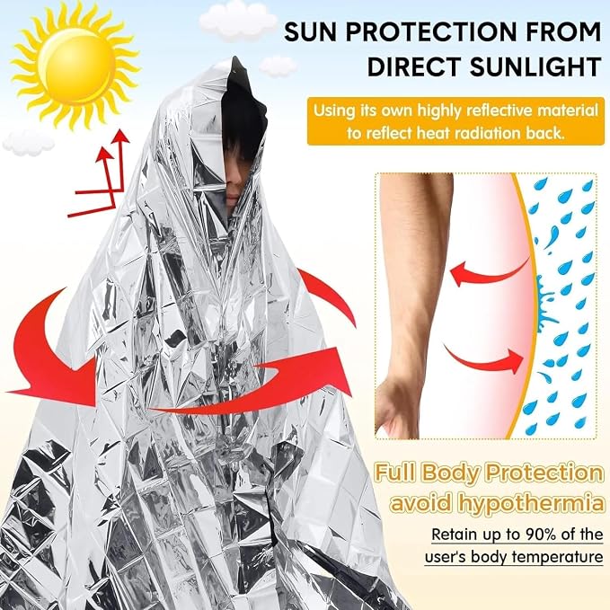 Emergency Survival Blanket, Mylar Thermal Blanket, Gigantic Space Blanket 82" x - Image 7