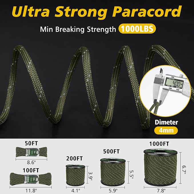X XBEN Paracord Reflective 1000lb, 50/100/200/500/1000ft 4mm, 13 Strand - Image 5