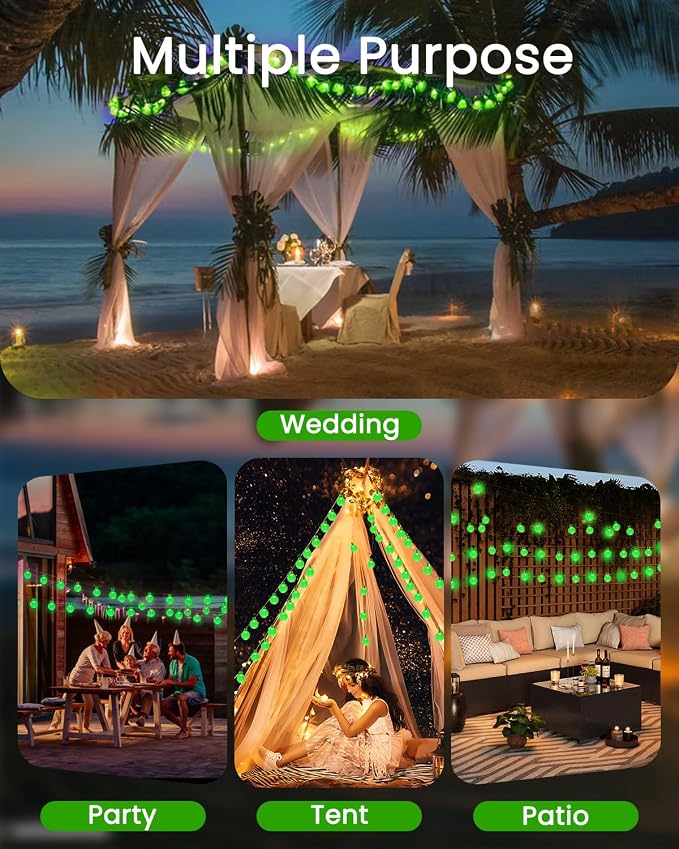 2-Pack 100 LED Green Solar String Lights Outdoor - 64FT Crystal Globe - Image 7