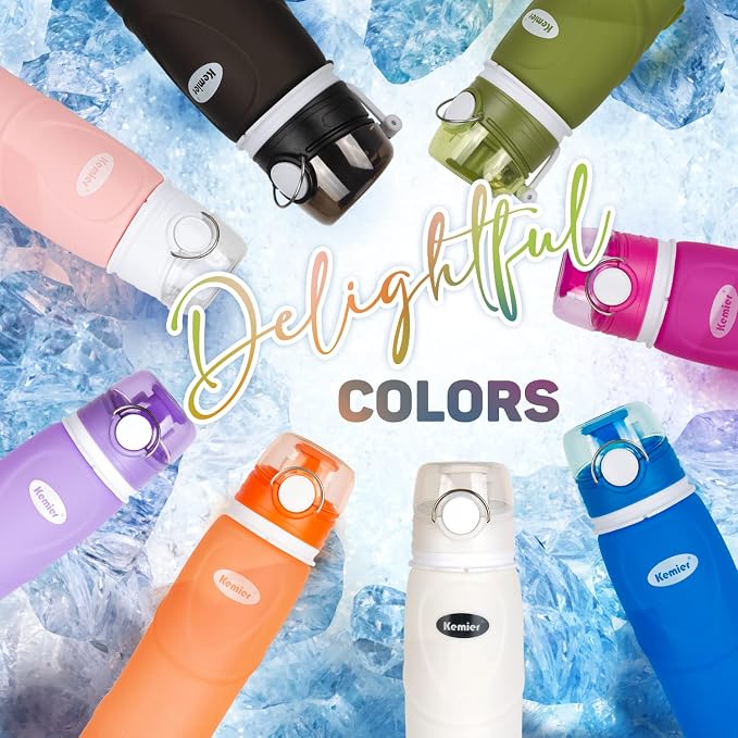 Kemier Collapsible Silicone Water Bottles-750ML, Medical Grade, BPA Free Travel - Image 9
