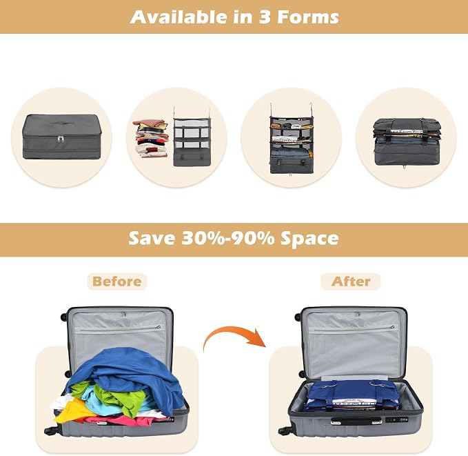Surblue Hanging Closet Storage Bag Collapsible 3-Shelf Washable Oxford Fabric - Image 3