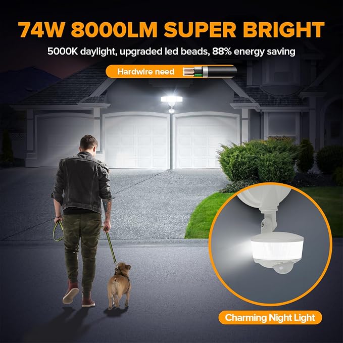 LUTEC 74W 8000 Lumen Motion Sensor Outdoor Lights, 5000K Daylight, IP65 - Image 2