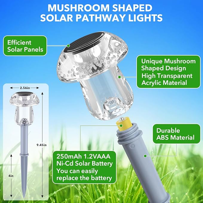 Benany Solar Lights Outdoor, 8 Pack Mushroom Lights Outside Waterproof - Image 3