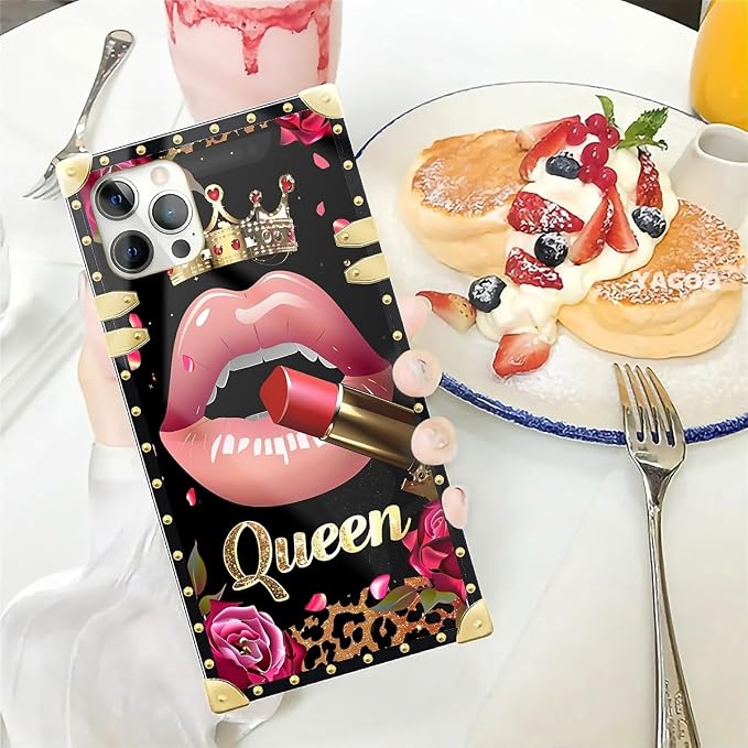 Compatible with iPhone 12 Case, Glitter Red Rose Queen Leopard Lipstick Luxury - Image 5