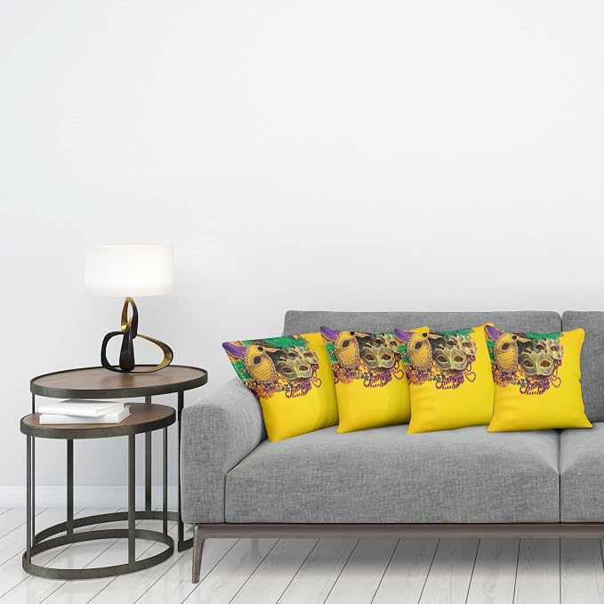 Ambesonne Mardi Gras Decorative Throw Pillow Case Pack of 4, Colorful Group of - Image 3