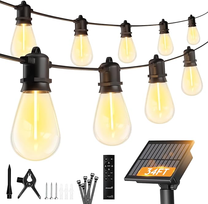 Minetom 34FT Solar String Lights Outdoor Waterproof, 9 LED S14 Shatterproof Bulb by Minetom