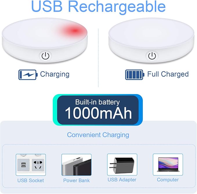 Ferswe Dimmable Touch Lights, 3000K Rechargeable Tap Light - Image 4