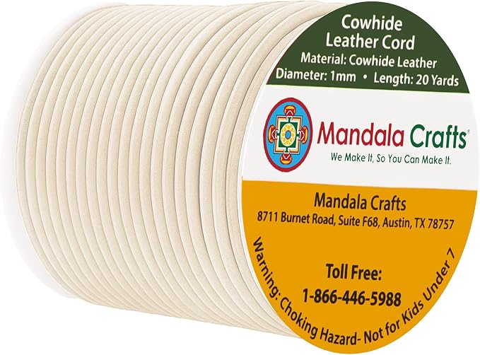 Mandala Crafts Round Genuine Cream Leather Cord by MandalaCrafts