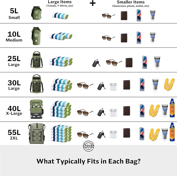 STOVER 5/10/25/30/40/55L Waterproof Dry Bag- Roll-Top Backpack w/Phone Case- - Image 3