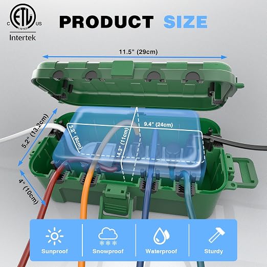 Flemoon Medium Outdoor Electrical Box, IP54 Waterproof Extension Cord Cover w/6 - Image 3