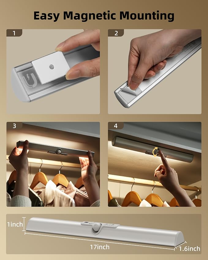 EZVALO 17-Inch LED Motion Sensor Closet Lights, 3600mAh Rechargeable Battery - Image 7