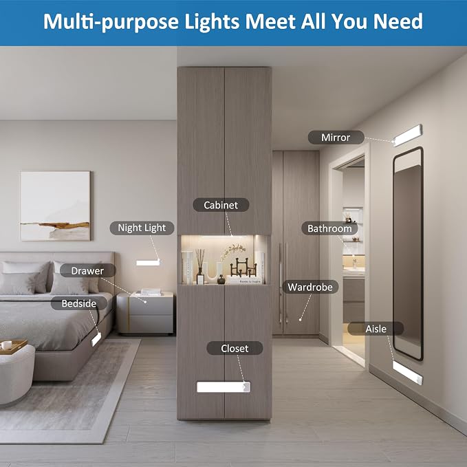 Motion Sensor Under Cabinet Lights, Magnetic Rechargeable Under Counter Closet - Image 5