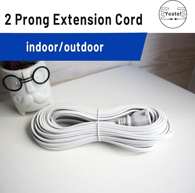 50FT White Extension Cord, 2 Prong Extension Cords Indoor, 16 Gauge SPT-2 Flat - Image 7