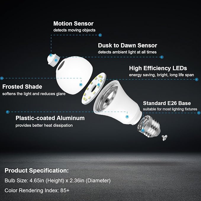 Motion Sensor Light Bulbs Dusk to Dawn 13W 100W Equivalent 1100lm Movement - Image 8