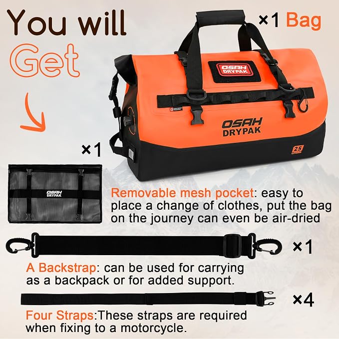 OSAH DRYPAK Waterproof Duffel Bag 25L/40L/60L – Heavy-Duty Motorcycle Tail Bag - Image 8